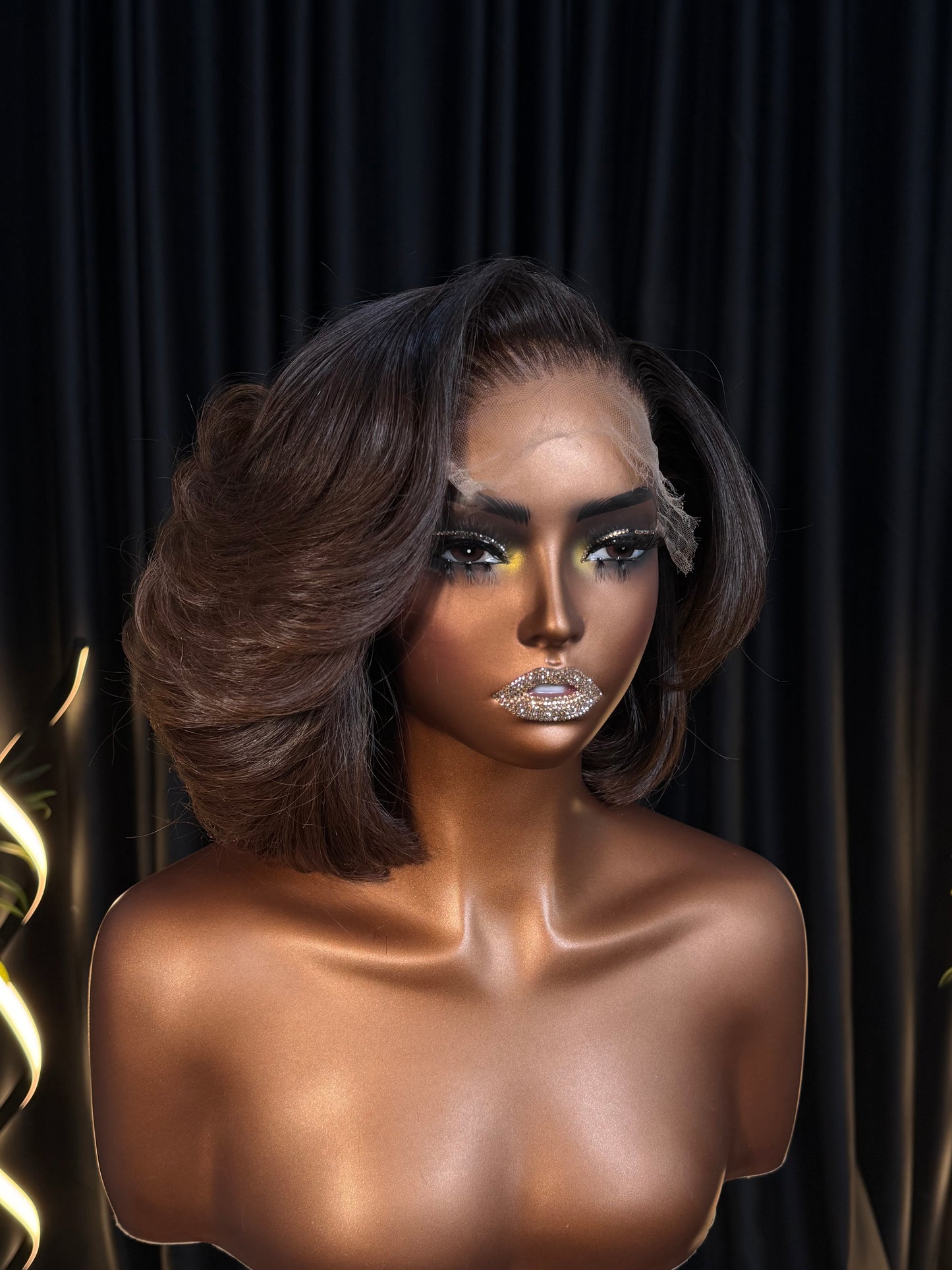 Premium Raw Fluffy Bob Wig (Black Root Brown)