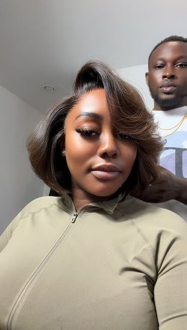 Premium Raw Fluffy Bob Wig (Black Root Brown)
