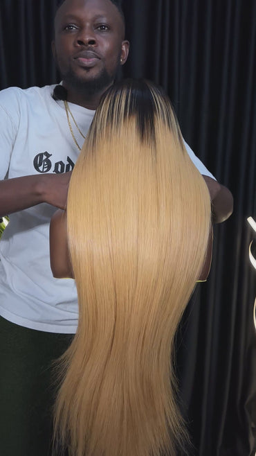 Premium Straight Raw Frontal Wig (Blonde black root)